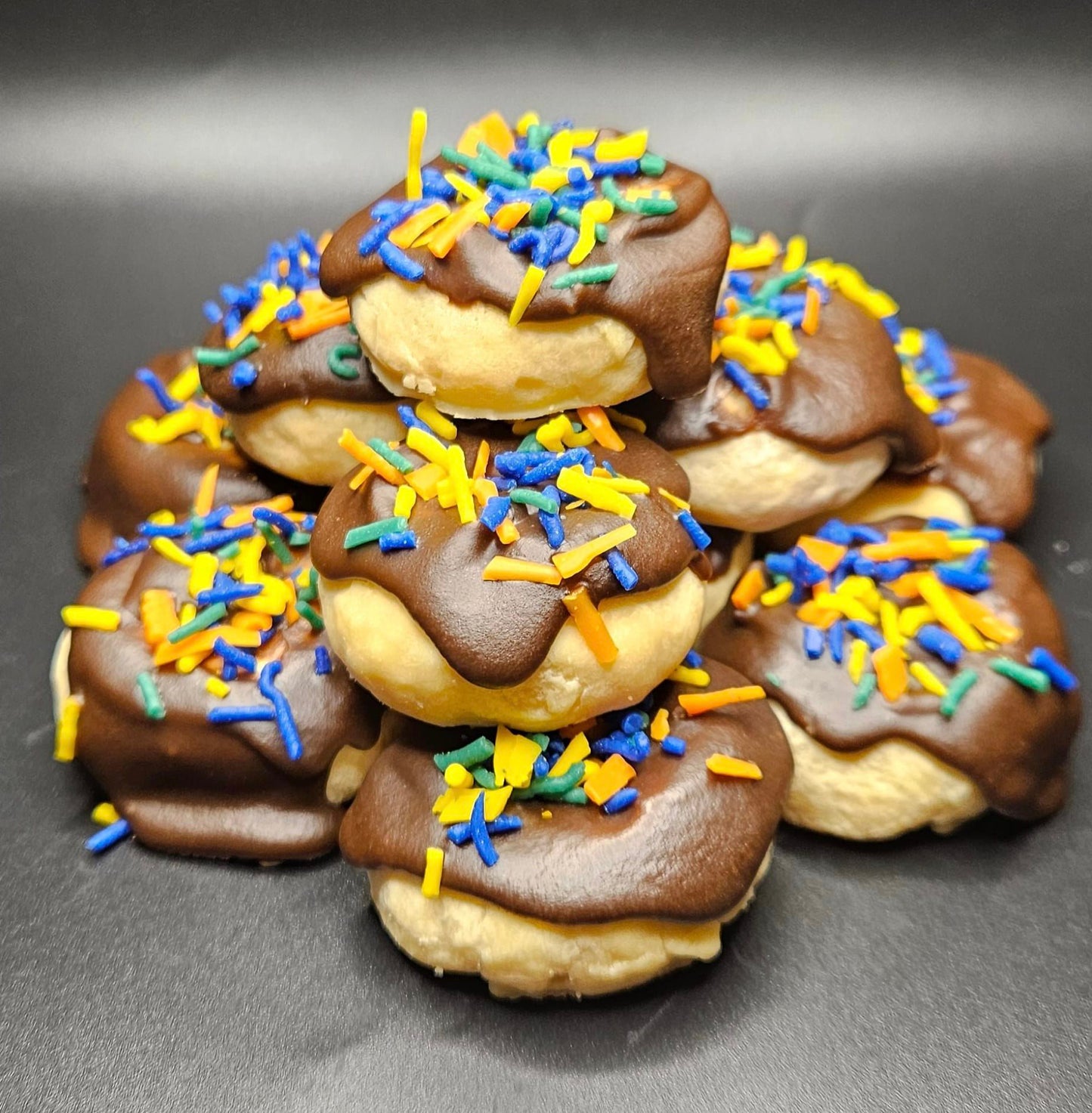 Chocolate Covered Donuts with Sprinkles Tarts
